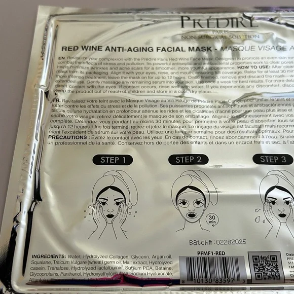 Prédiré Paris Red Wine Anti-Aging Facial Mask - SEALED - Picture 4 of 8
